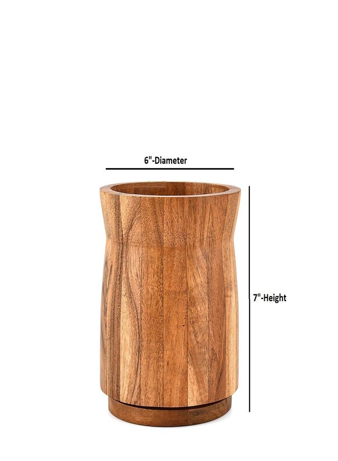 Kimona Utensil Crocks Acacia Wood Kitchen Utensil Holder, for Countertop, Farmhouse Kitchen Décor (6'' X 6'' X 7'') - Image 4